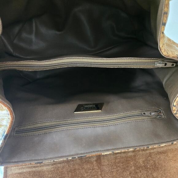 Vintage Sharif Tan & Brown Embossed Leather Patchwork Crossbody Shoulder Bag - Picture 13 of 13